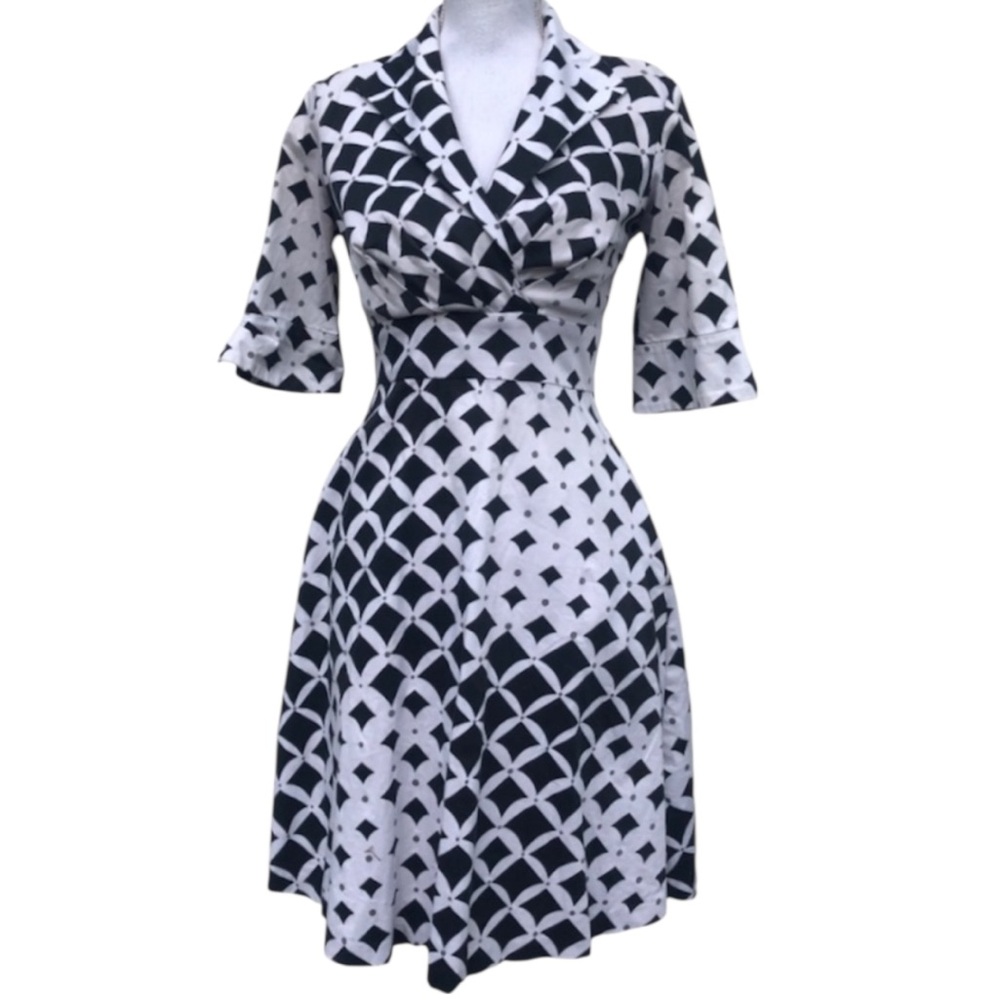 Donna Rico navy geometric Fit Flare Dress S 4
